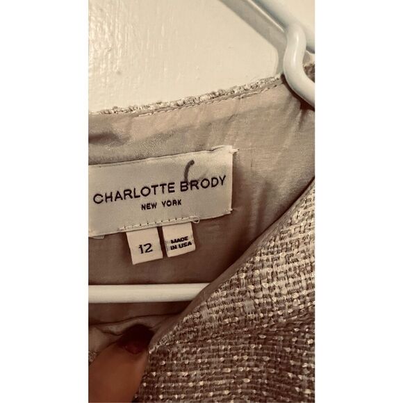 Charlotte Brody Jacquard Tweed Drop Waist Tan Dress SZ 12 - Picture 3 of 10